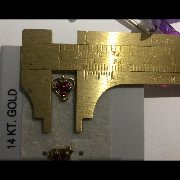 14K Gold Heart Gemstone Earrings - Picture 6 of 6